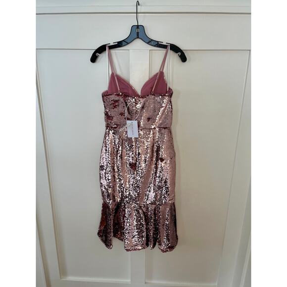 Marchesa Notte Sequin Majestic Magnolias Midi Dress With Flower Detail Blush 4 - Picture 3 of 4